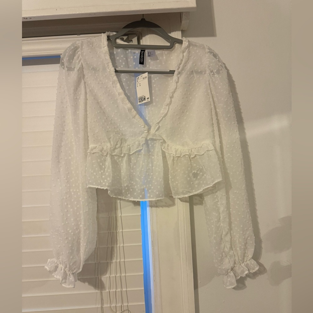 Divided sheer white dotted top